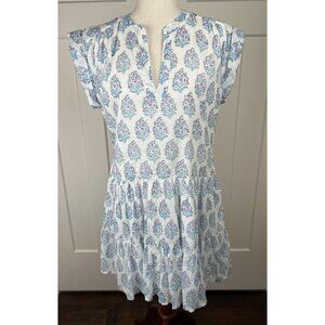 Oliphant White Mini Dress with Blue and Purple Motif